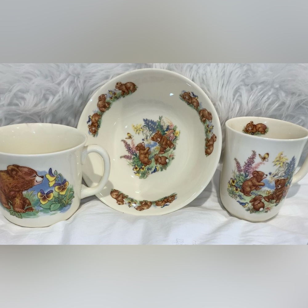 ROYAL KENT $150 TODDLER made in England child’s fine China bowl & 2 cups lot - Picture 5 of 9
